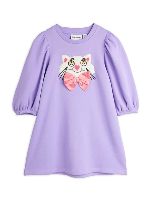 Mini Rodini GOTS Cat With Bowtie Chenille Sweatdress Purple  Purple 128/134 cm  Lilla  128/134 cm  Piger