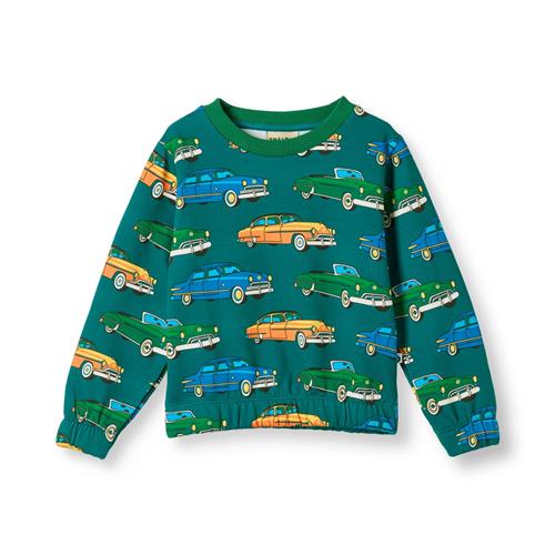 Småfolk Yapeen Sweatshirt Med Biler Beige Petroleum Green  Petroleum Green-7-8 Y  Grøn  7-8 år  Drenge