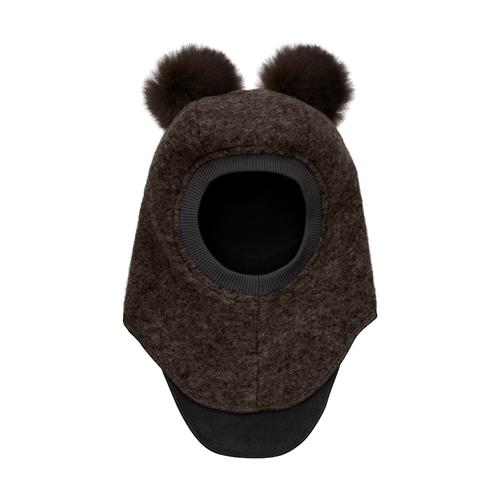 Huttelihut Balaclava I Uldalpakka Med Pomponer Dark Brown Melange  Dark Brown Melange 48 cm  Brun  48 cm  Drenge, Piger