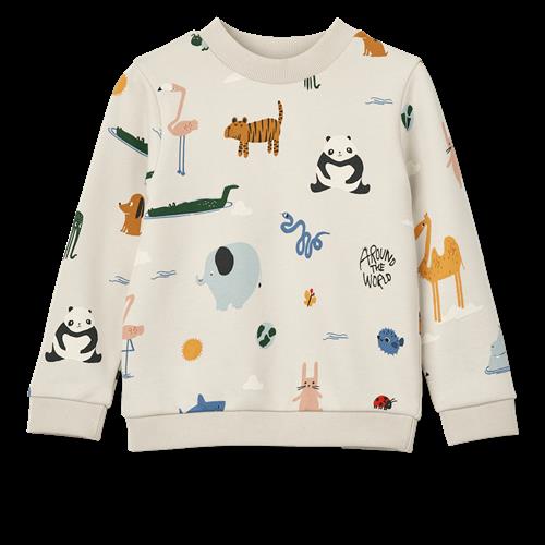 Liewood GOTS Thora Trykt Swearshirt Around The World / Sandy  Printed Swearshirt-122/128 cm  Beige  122/128 cm  Drenge, Piger