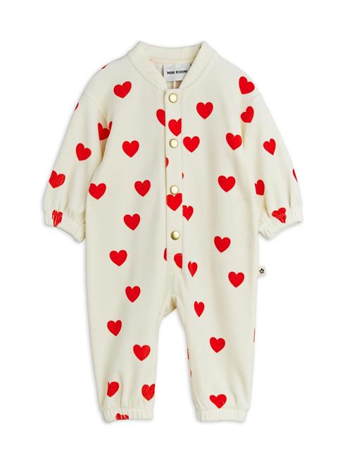 Mini Rodini Hearts Jumpsuit I Babyvelour White  White 80/86 cm  Hvid  80/86 cm  Piger