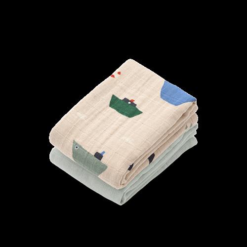 Liewood Lewis Muslin-klud 2-pak Sailing / Dove Blue Mix  Sailing / Dove Blue Mix-One Size  Blå  One Size  Drenge, Piger