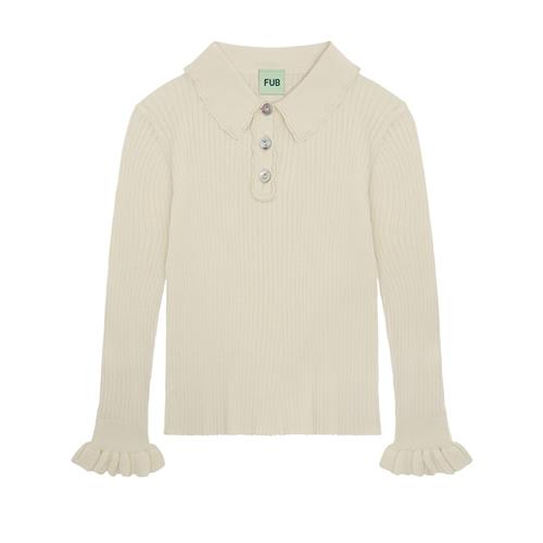 FUB Langærmet Rib-polo Ecru  Ecru-120 cm  Creme  120 cm  Piger