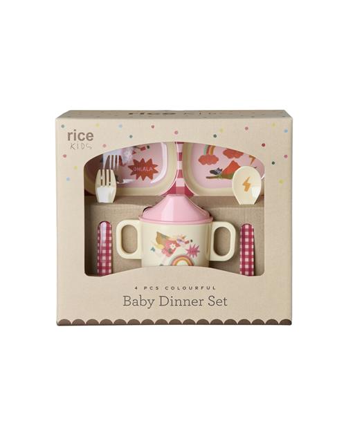 RICE Gaveæske Med Middagssæt Pink  Pink  One Size  Beige  One Size  Drenge, Piger