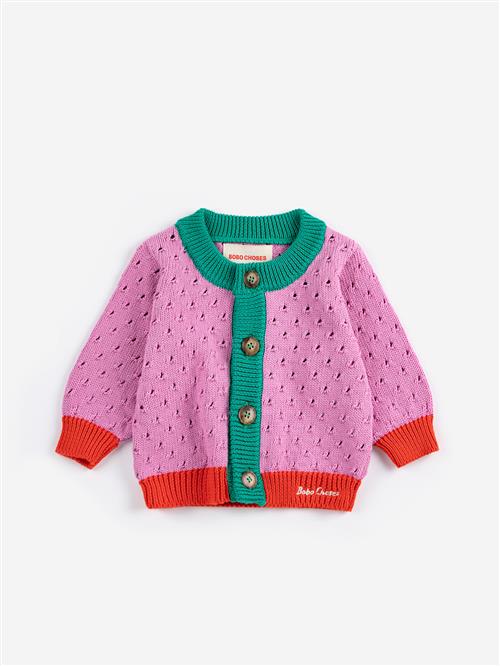 Bobo Choses Color Block Open Work Cardigan Multicolor  Multicolor 2 Y  Lyserød  2 år  Piger