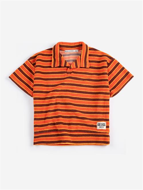 Bobo Choses Striped Brick Polo I Frotté Orange  Orange 8-9 Y  Orange.  8-9 år  Drenge
