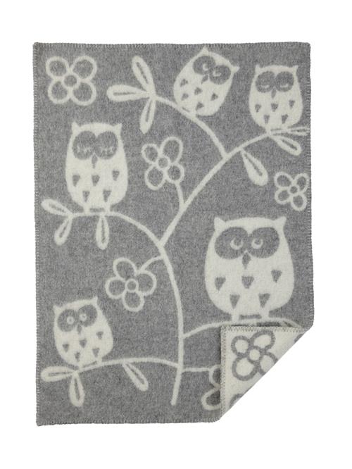 Klippan Yllefabrik Tree Owl Uldtæppe Grey  Grey-OS Uld Grå  One Size  Drenge, Piger