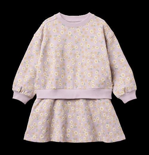 Wheat GOTS Maggie Sweat-kjole Lavender Daisies  Lavender Daisies 116 cm  Lilla  116 cm  Piger