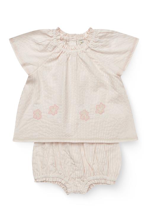 Copenhagen Colors GOTS Seersucker Babysæt Dusty Rose Cream Stripe Flower  Dusty Rose Cream Stripe Flower 74 cm  Lyserød  74 cm  Piger