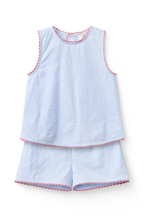 Copenhagen Colors GOTS Seersucker-sæt Sky Blue Cream Stripe  Sky Blue Cream Stripe 110 cm  Blå  110 cm  Piger