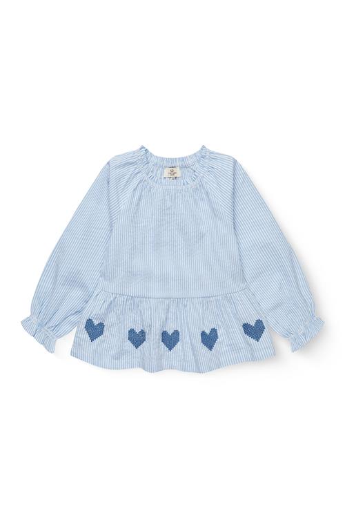 Copenhagen Colors GOTS Bluse Sky Blue Cream Stripe  Sky Blue Cream Stripe 98 cm  Blå  98 cm  Piger