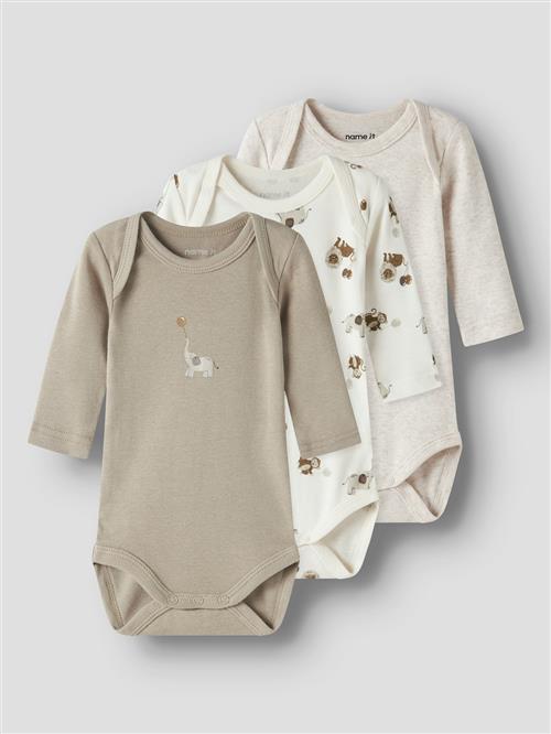 Name It Animal Print 3-pak Baby Bodys Jet Stream  Jet Stream 92 cm  Beige  92 cm  Drenge, Piger