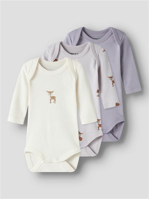 Name It Deer 3-pak Baby Bodys Lilac Marble  Lilac Marble 80 cm  Lilla  80 cm  Piger