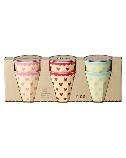 RICE 6-pak Børnebægre Med Hjerteprint Multicolor  Multicolor One Size  Creme  One Size