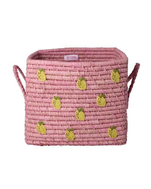 RICE Firkantet Kurv Af Raffia Med Håndtag Af Raffia Pink  Pink  One Size  Lyserød  One Size  Drenge, Piger