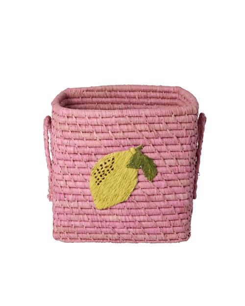 RICE Lille Firkantet Raffiakurv Med Raffia-håndtag Pink  Pink  S  Lyserød  S  Drenge, Piger