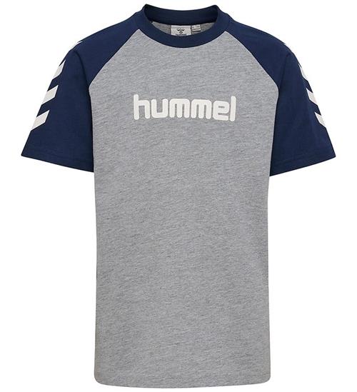 Hummel T-Shirt - hmlJR Logo - Gråmeleret/Dress Blues