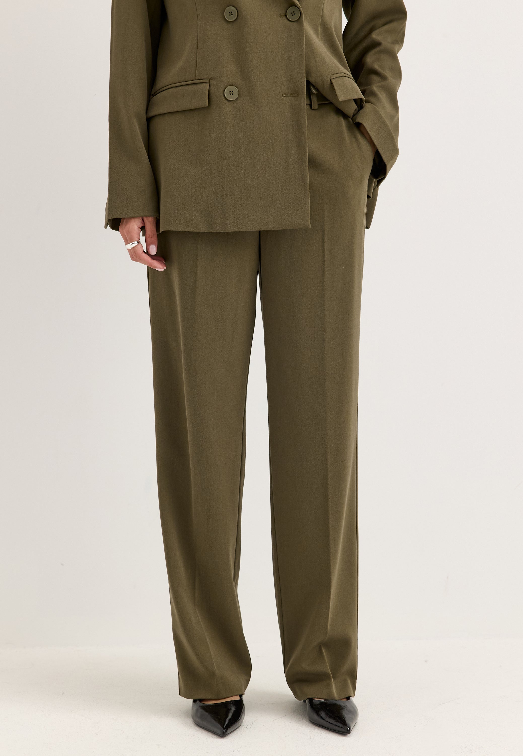 BUBBLEROOM Straight High Waist Suit Trousers