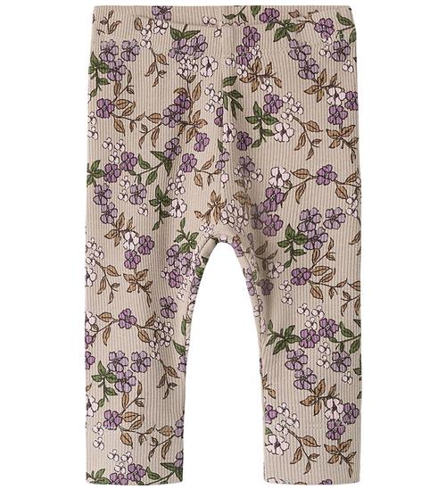 Name It Leggings - Rib - NbfFoa - Goat m. Blomster