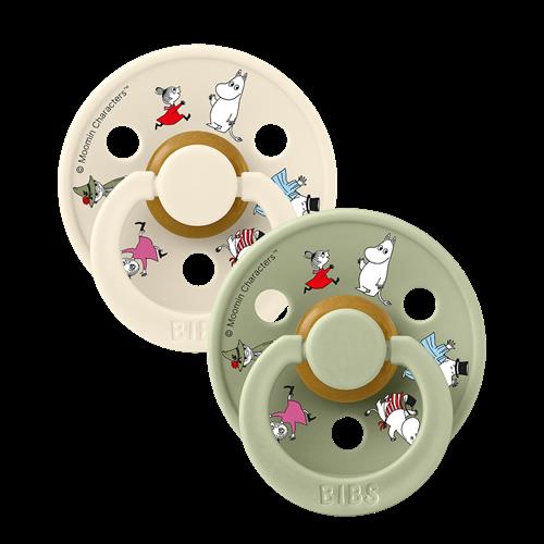 BIBS Moomins Friends 2-pak Runde Latex-sutter Ivory Sage  Ivory Sage 0+ Months  Creme  0+ måneder  Drenge, Piger