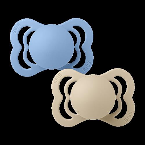 BIBS Supreme 2-pak Symmetriske Silikonesutter Vanilla Sky Blue  Vanilla Sky Blue 6+M  Blå  6+ måneder  Drenge, Piger