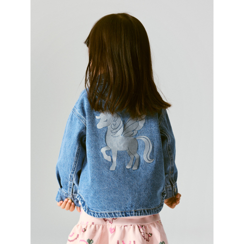 NAME IT Denim Jakke Luna Glitter Medium Blue Unicorn Glitter