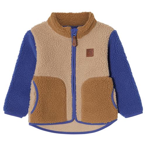 Kuling Austin Pile Fleecejakke Sand Blocking  Blue/Caramel/Sand Blocking-134 cm  Beige  134 cm  Drenge, Piger
