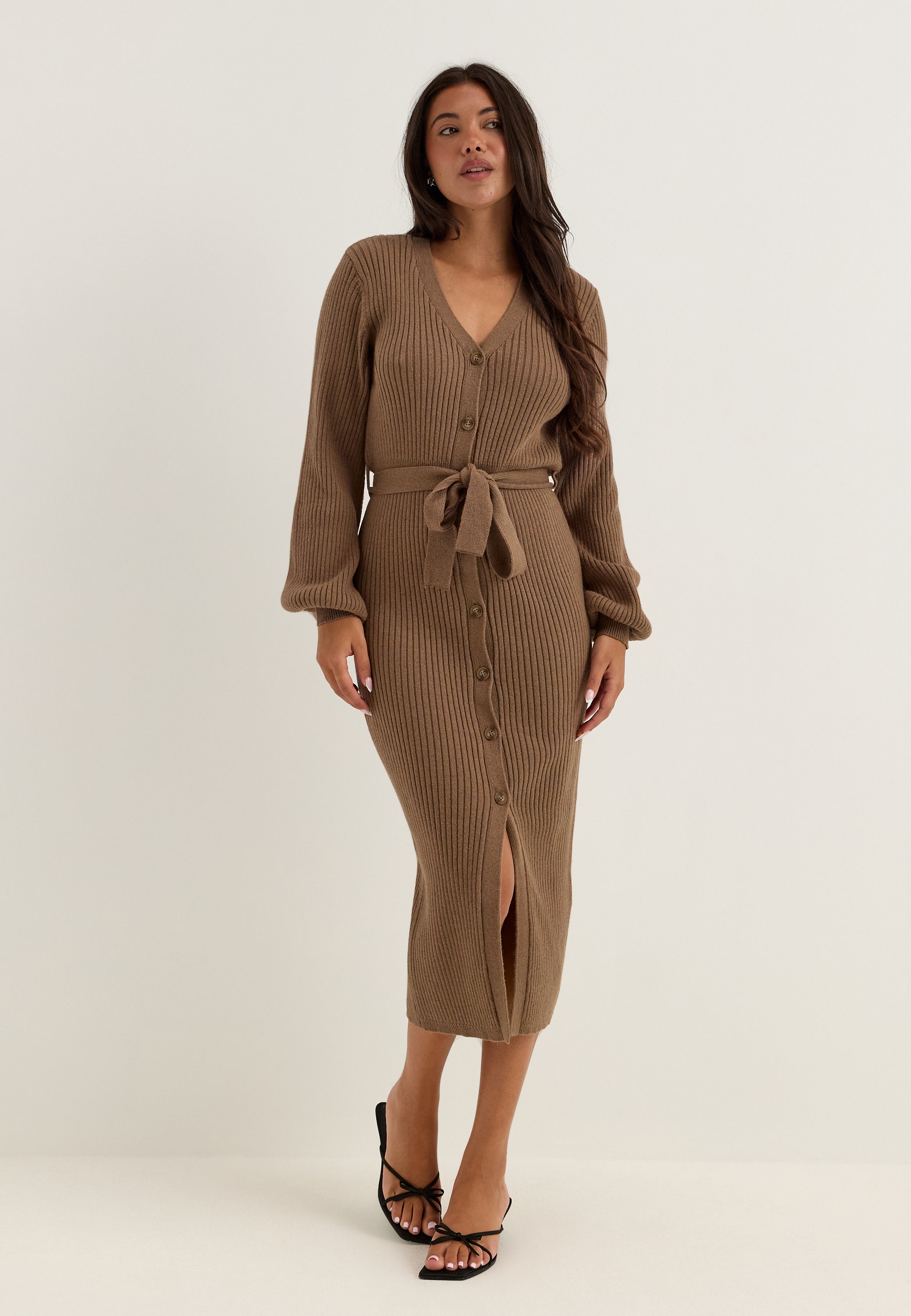 BUBBLEROOM Rib Knitted Cardigan Dress