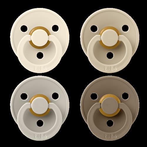 BIBS Colour 4-pak Runde Latex-sutter Ivory Sand  Ivory/Sand 6+months  Hvid  6+ måneder  Drenge, Piger