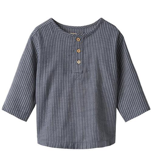 Wheat Skjorte - Bjørk - Greyblue Slub Stripe
