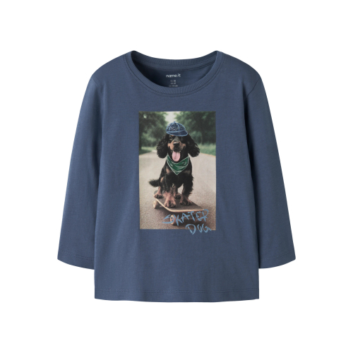 NAME IT Bluse Voto Vintage Indigo Skater Dog