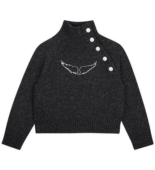 Zadig & Voltaire Bluse - Uld - Gråmeleret m. Broderi/Knapper