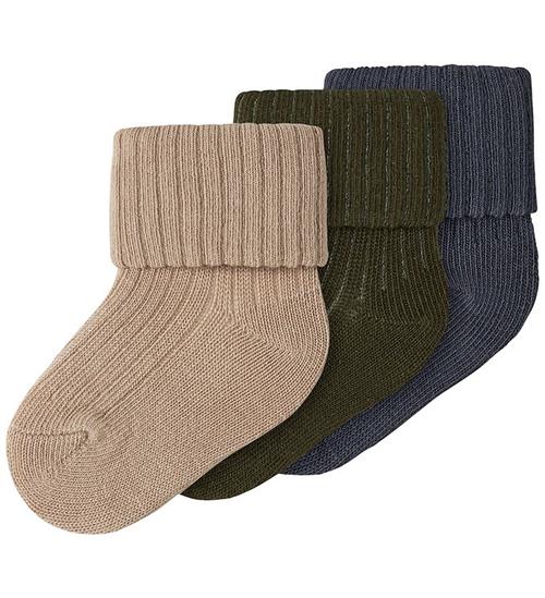 Name It Strømper - 3-pak - NbmNobbu - Sesame/Ombre Blue + Olive