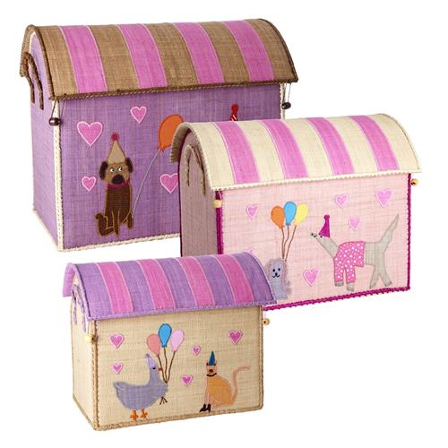 RICE Party Animal 3-pak Raffia-opbevaringshus Multicolor  Multicolor One Size  Lilla  One Size  Drenge, Piger