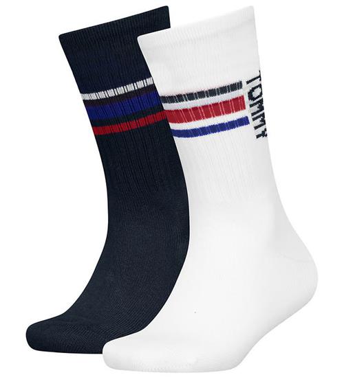 Tommy Hilfiger Strømper - 2-pak - Hvid/Navy m. Striber