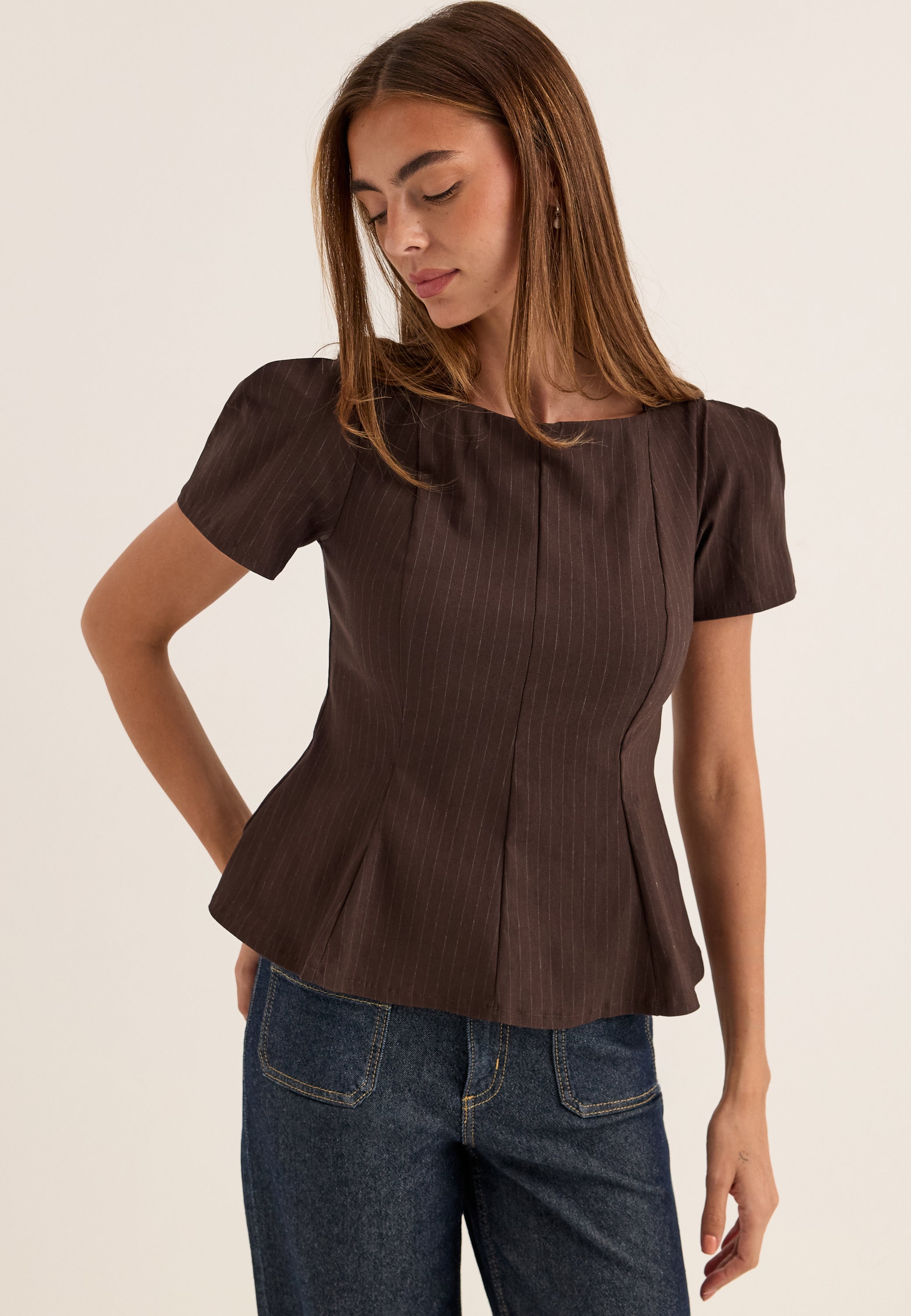 BUBBLEROOM Pinstripe Peplum Top