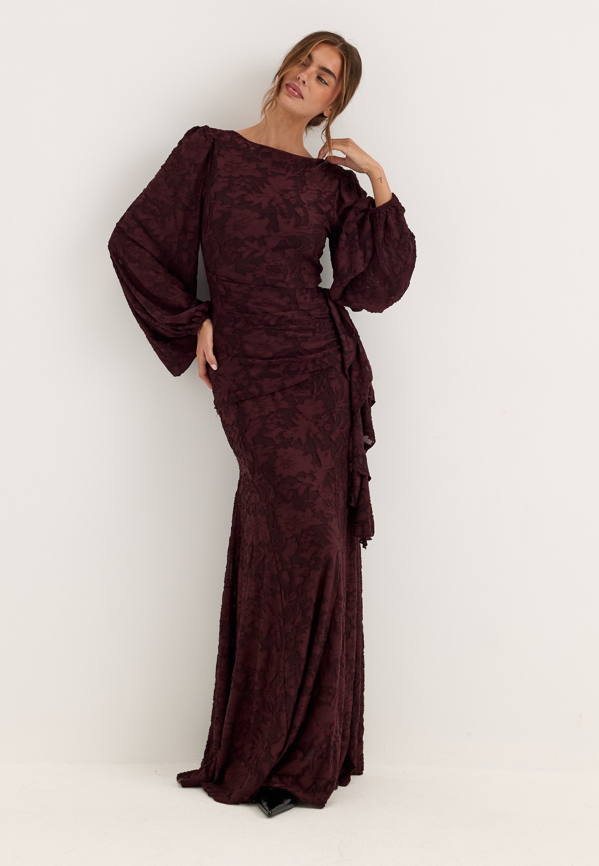BUBBLEROOM OCCASION Balloon Sleeve Soft Jacquard Gown