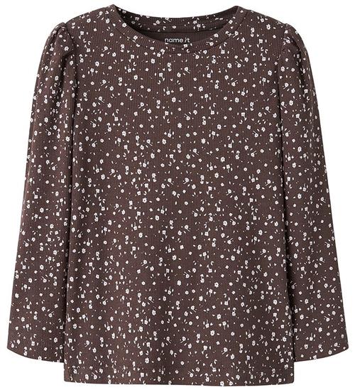 Name It Bluse - NmfNicole - Rib - Slim - Shopping Bag m. Blomste