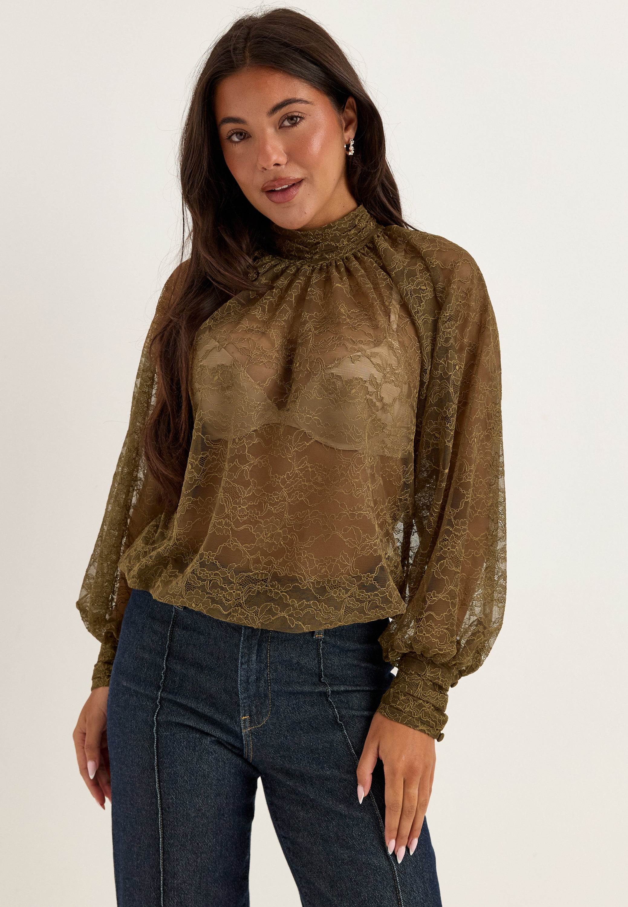 BUBBLEROOM High Neck Lace Blouse