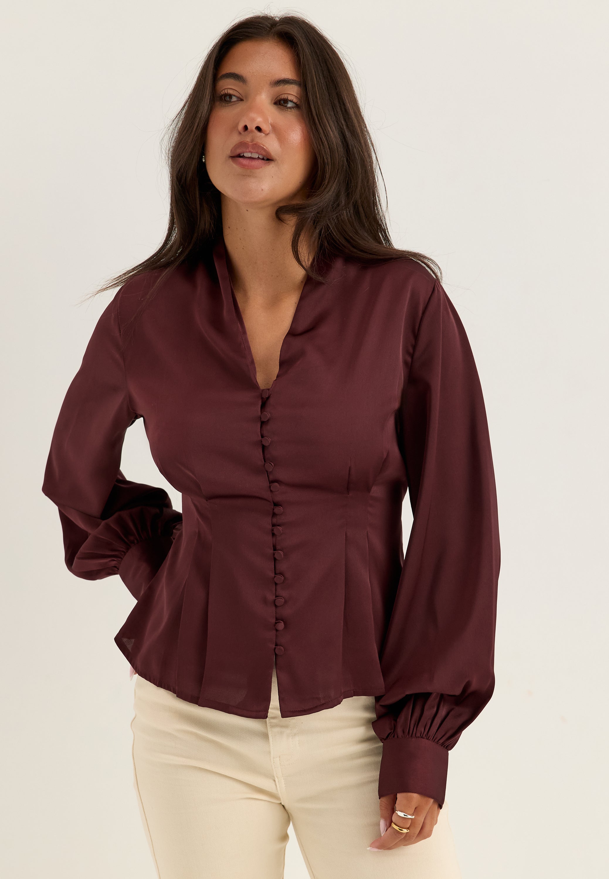 BUBBLEROOM Pleated Satin Blouse