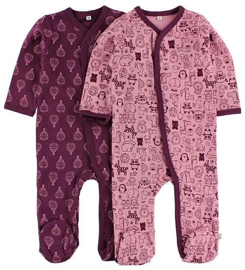 Pippi Baby Natdragter m/f - 2-pak - Rosa/Lilla m. Print
