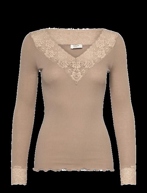 Rosemunde | Rwbernadine Organic Ls V-Neck Lace T-Shirt | XL