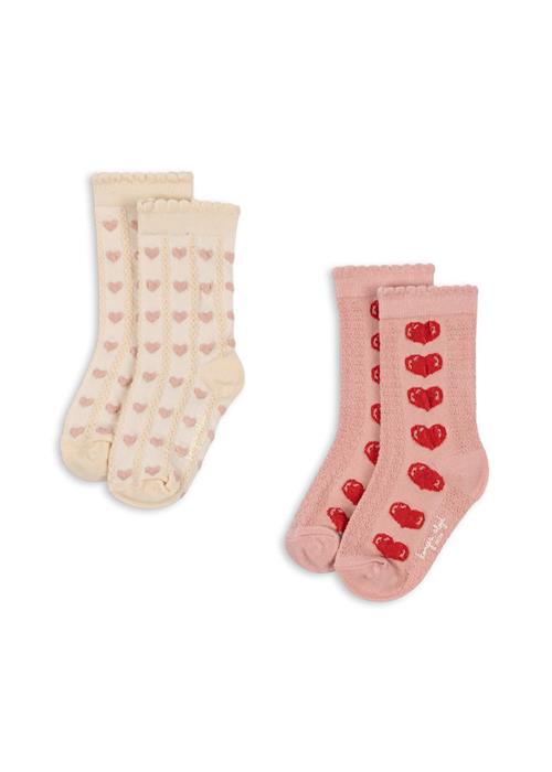 Konges Sløjd 2-pak Jaquard-sokker Heart Mix  Heart Mix-33-35  Lyserød  33-35 EU  Piger