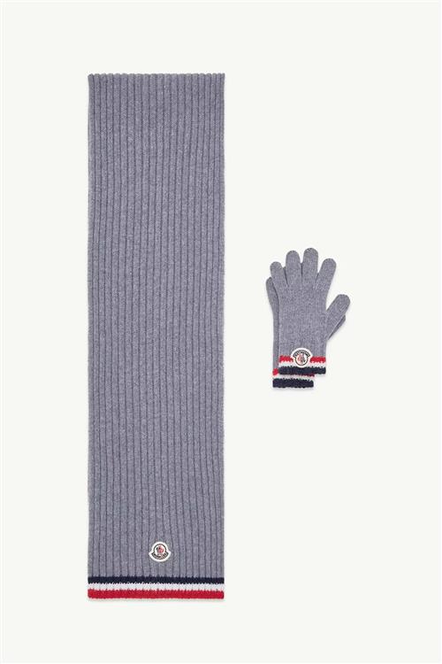 Moncler Sæt Med Tørklæde Og Handsker Medium Grey  Medium Grey L  Grå  L  Drenge