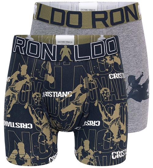 JBS - Ronaldo Boxershorts - 2-pak - Gråmeleret/Navy m. Print