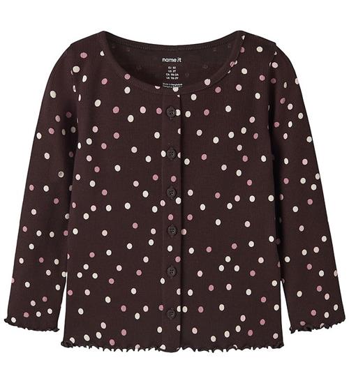 Name It Bluse - NmfVemia - Rib - Slim - Chocolate Plum/Small Dot