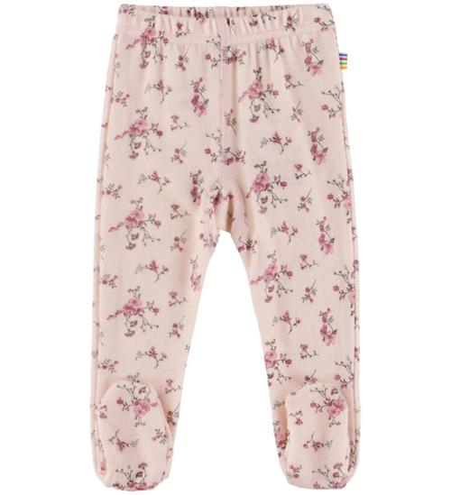 Joha Leggins m. Fødder - Uld - Lyserød m. Blomster