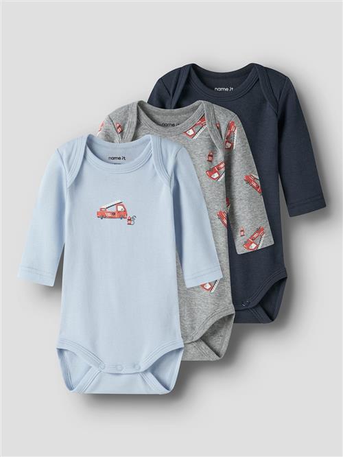 Name It Firetruck 3-pak Baby Bodys Grey Melange  Grey Melange 68 cm  Grå  68 cm  Drenge