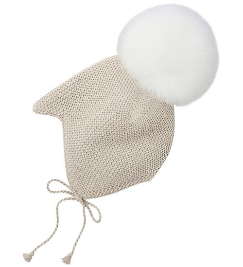 Huttelihut Babyhjelm - Uld - Off-white m. Pelskvast