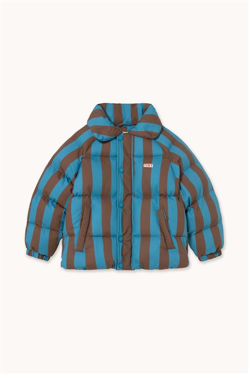 Tinycottons Blue-Cacao Stripes Short Padded Jacket Dark Cyan-8y  Blå  8 år  Drenge